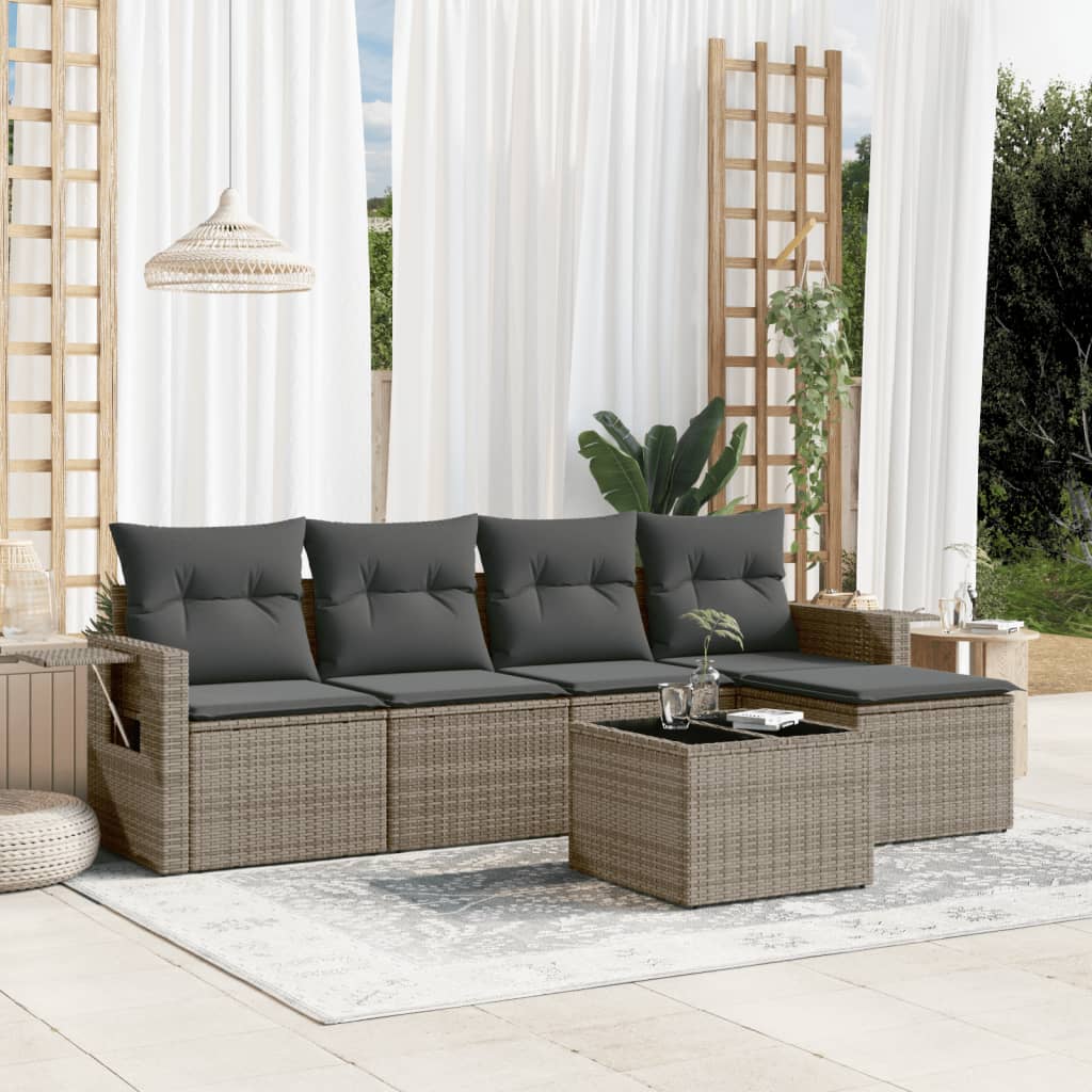 6-dijelni set vrtnih sofa od poliratana s jastucima sivi