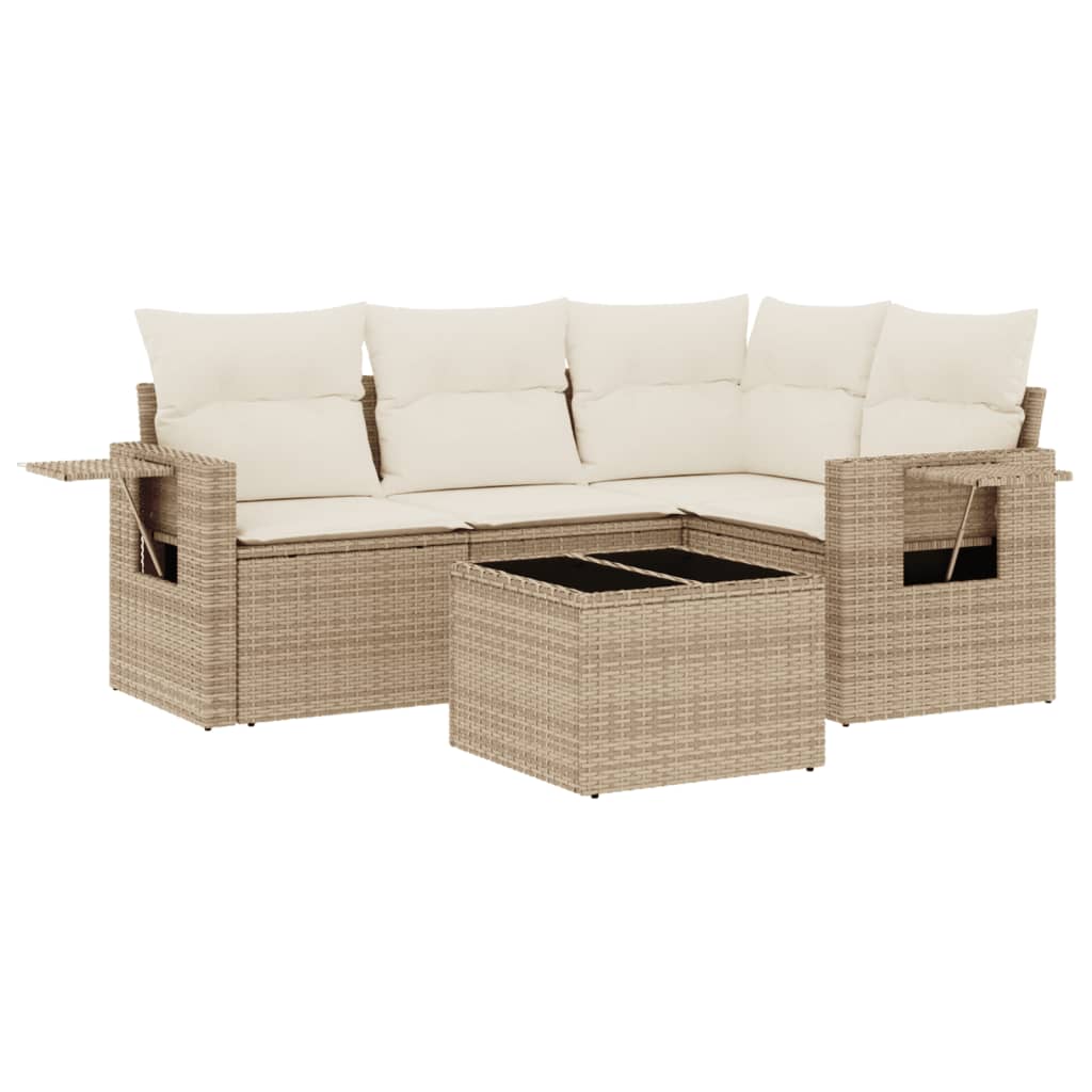 5-dijelni vrtni set sofa s jastucima bež od poliratana