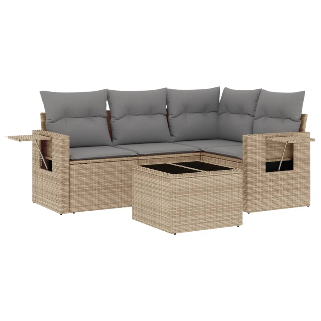 5-dijelni vrtni set sofa s jastucima bež od poliratana