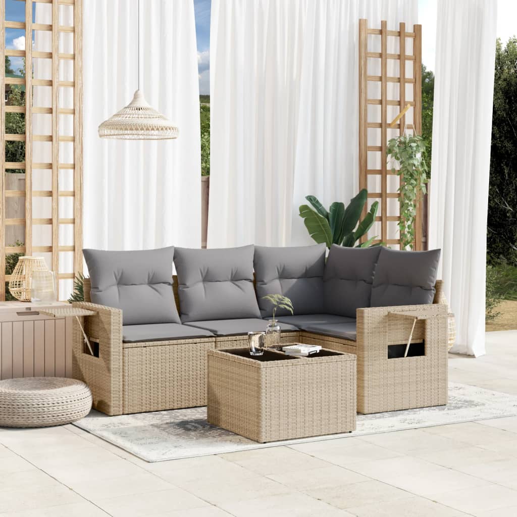 5-dijelni vrtni set sofa s jastucima bež od poliratana
