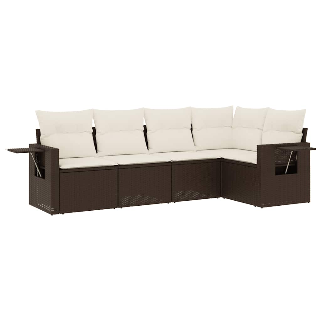 5-dijelni set vrtnih sofa s jastucima poliratan smeđi