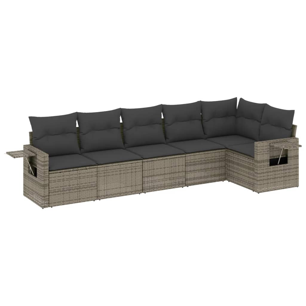 6-dijelni set vrtnih sofa od poliratana s jastucima sivi