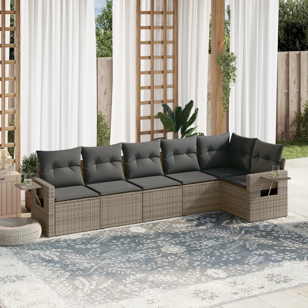 6-dijelni set vrtnih sofa od poliratana s jastucima sivi