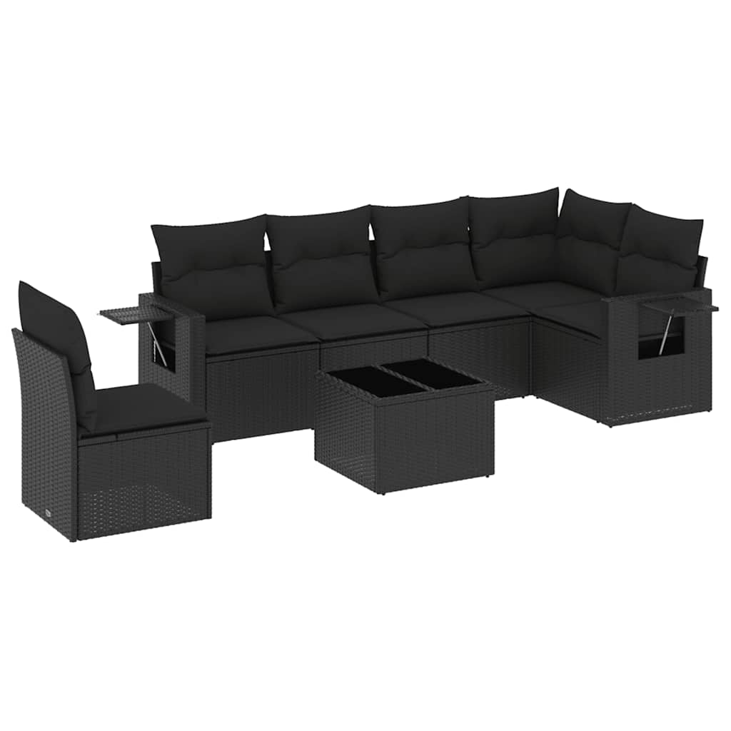 7-dijelni set vrtnih sofa od poliratana s jastucima crni