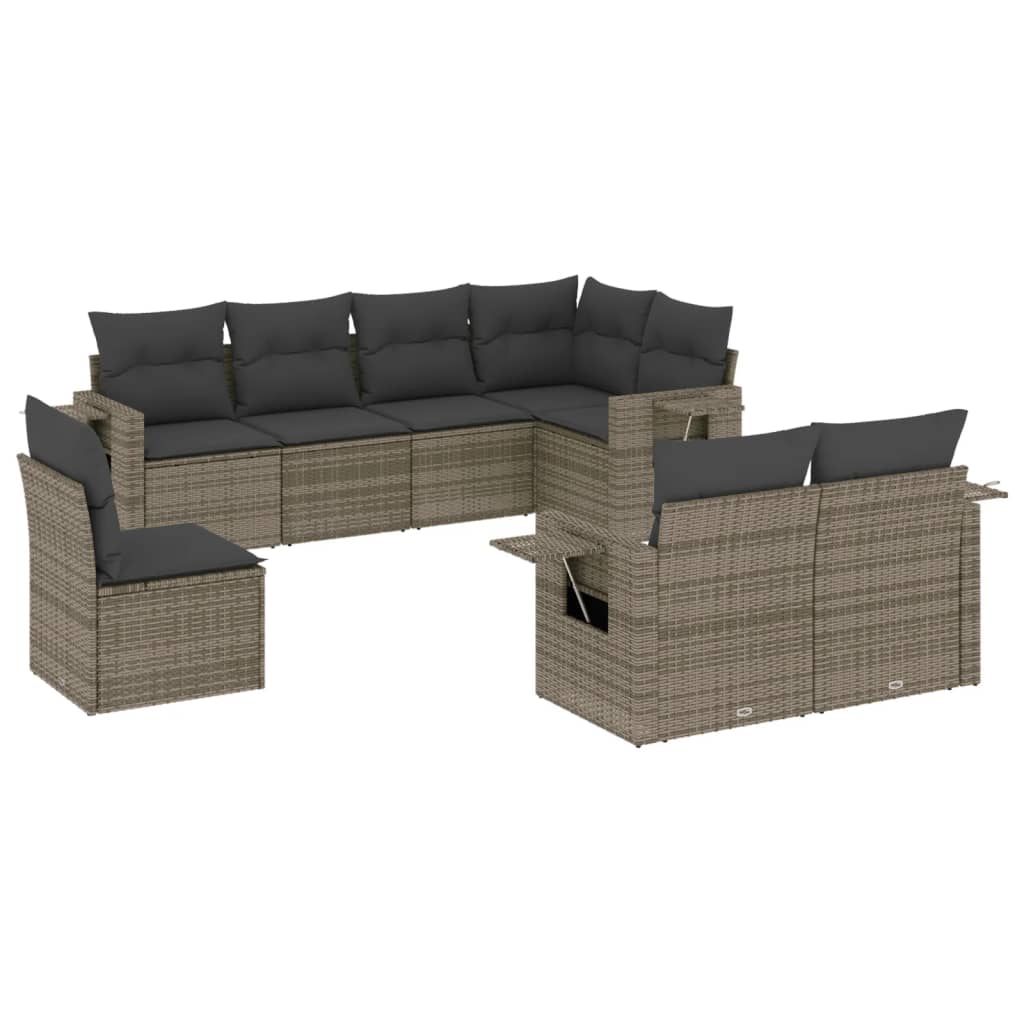 8-dijelni set vrtnih sofa od poliratana s jastucima sivi
