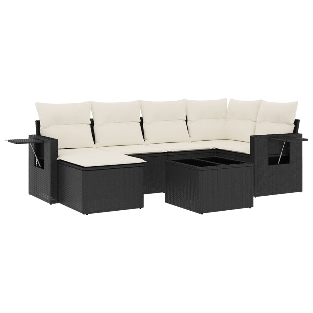7-dijelni set vrtnih sofa od poliratana s jastucima crni