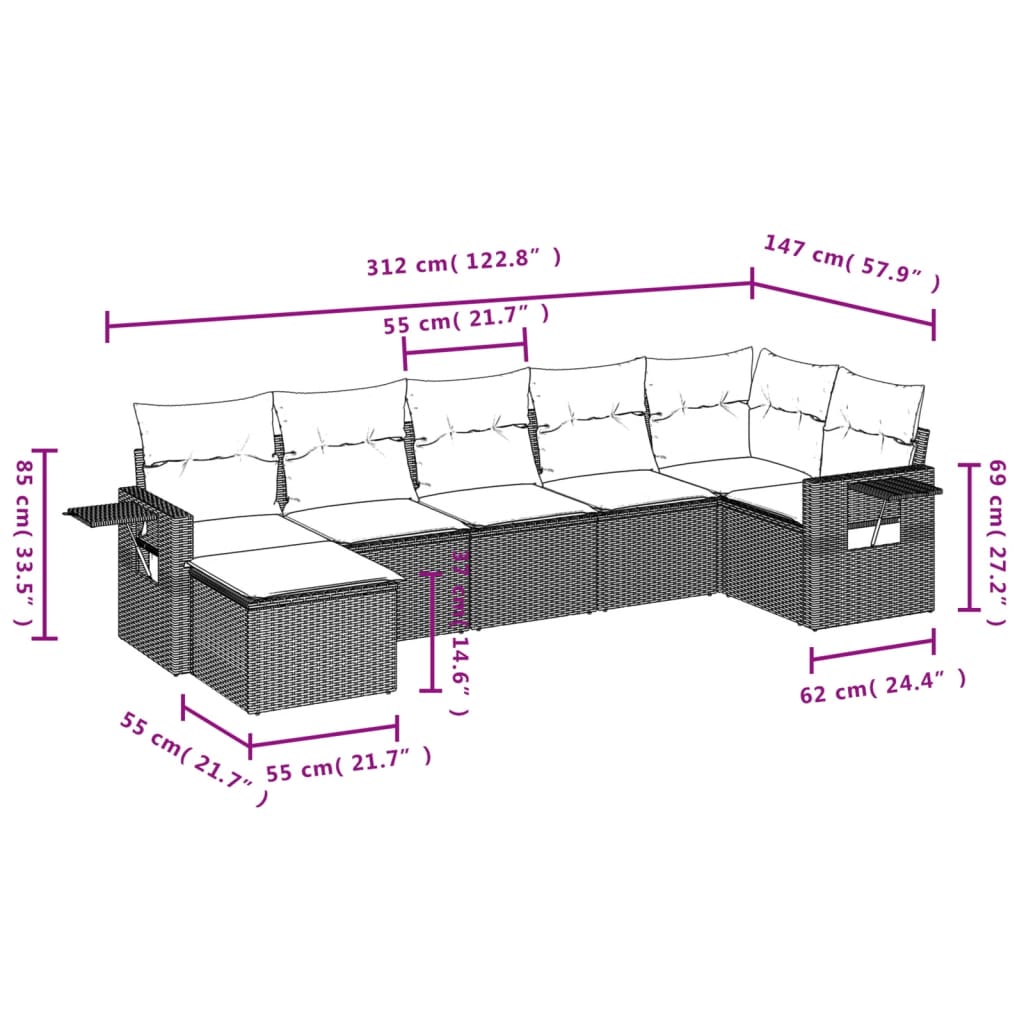 7-dijelni set vrtnih sofa od poliratana s jastucima crni