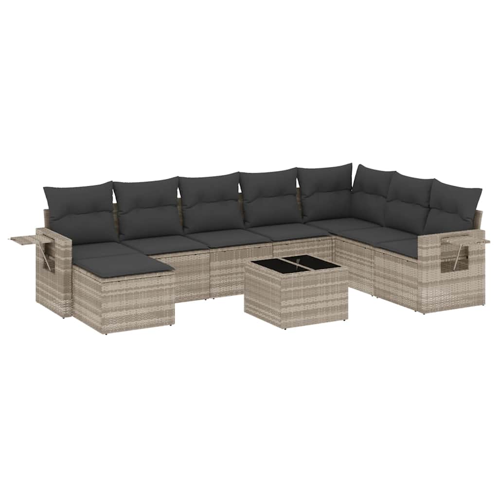 9-dijelni set vrtnih sofa od poliratana s jastucima svjetlosivi