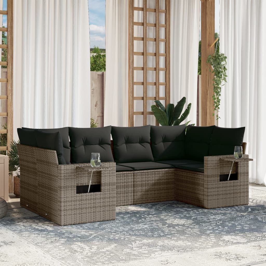 6-dijelni set vrtnih sofa od poliratana s jastucima sivi