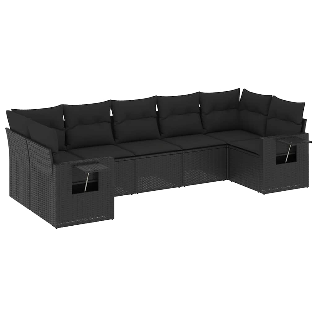 7-dijelni set vrtnih sofa od poliratana s jastucima crni