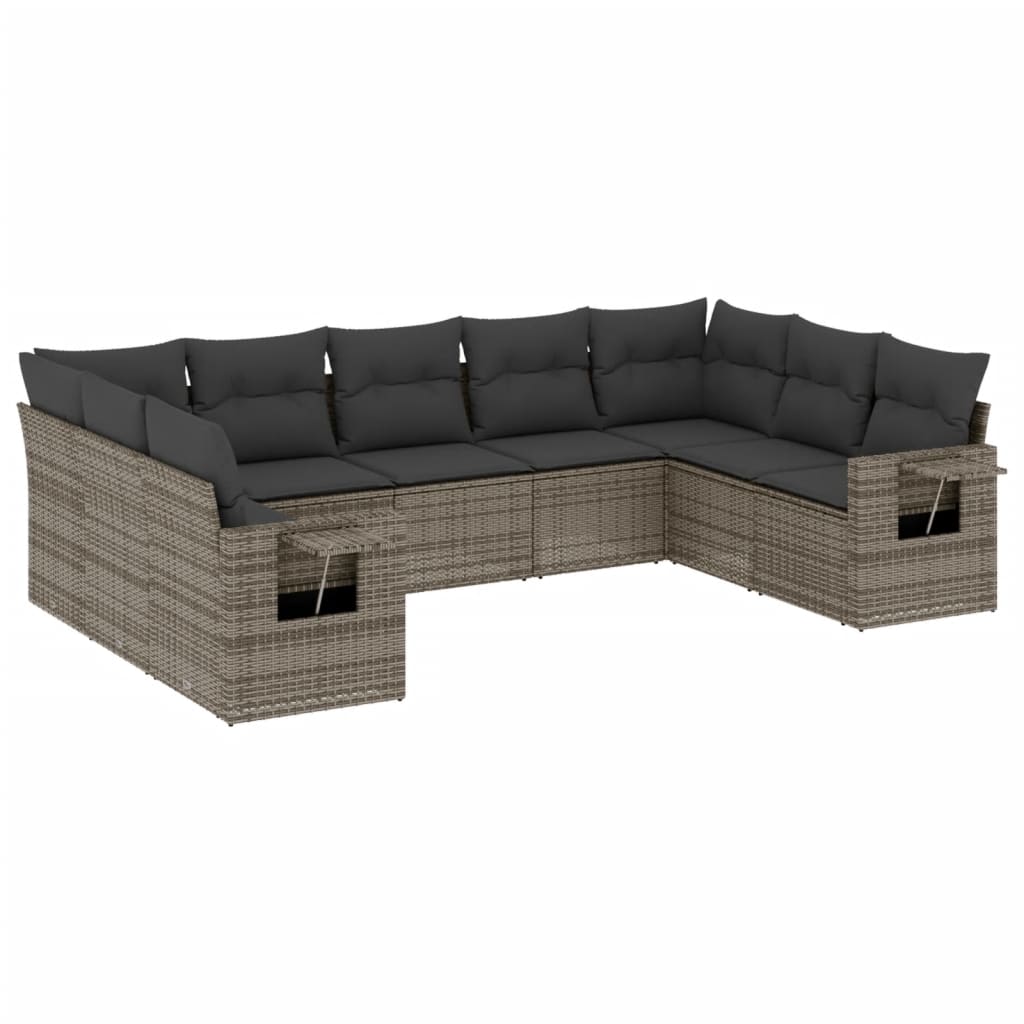 9-dijelni set vrtnih sofa od poliratana s jastucima sivi