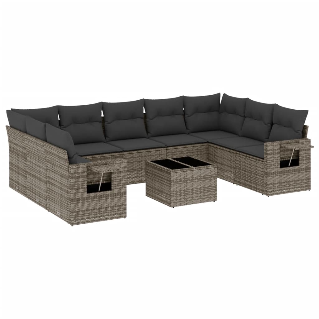 10-dijelni set vrtnih sofa od poliratana s jastucima sivi