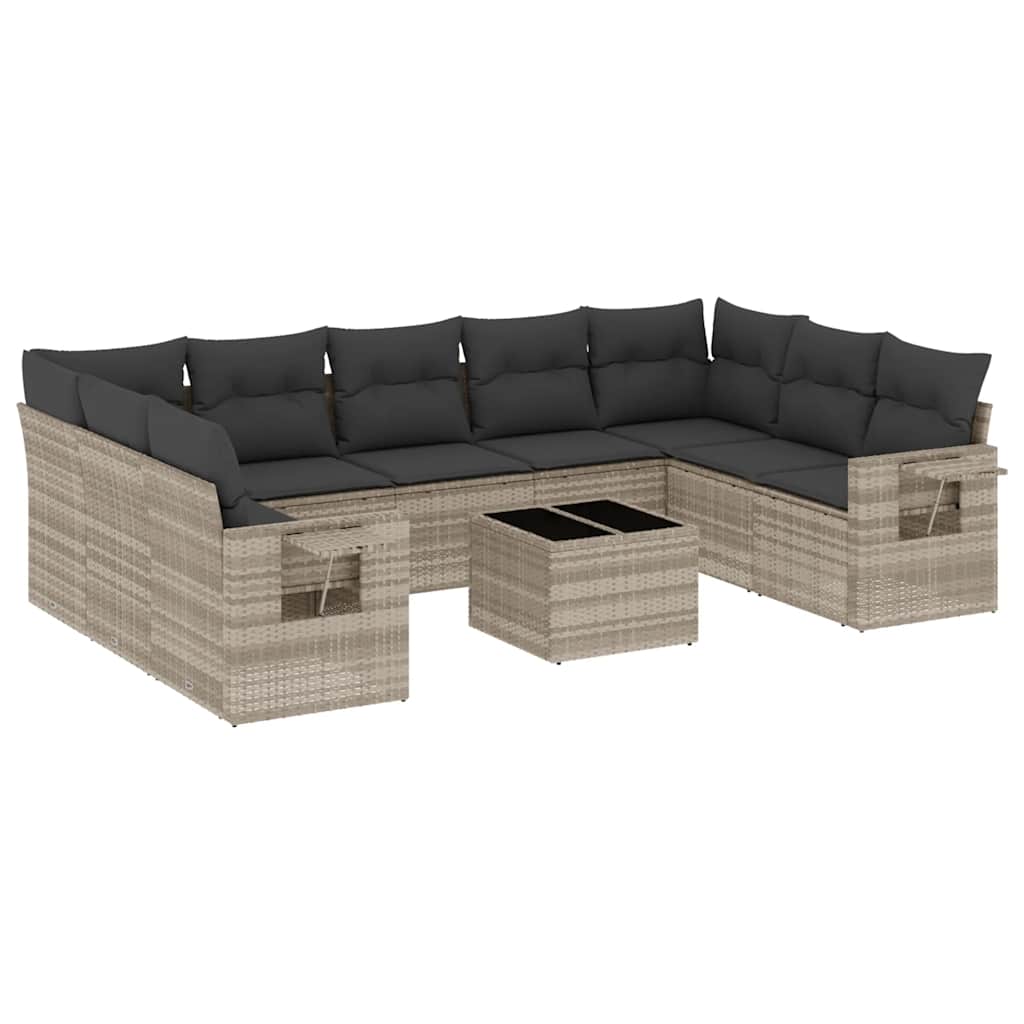 10-dijelni set vrtnih sofa poliratan s jastucima svijetlosivi