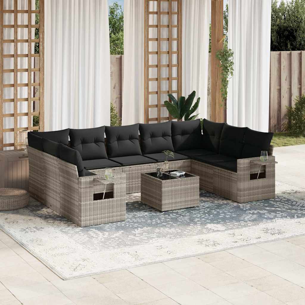 10-dijelni set vrtnih sofa poliratan s jastucima svijetlosivi