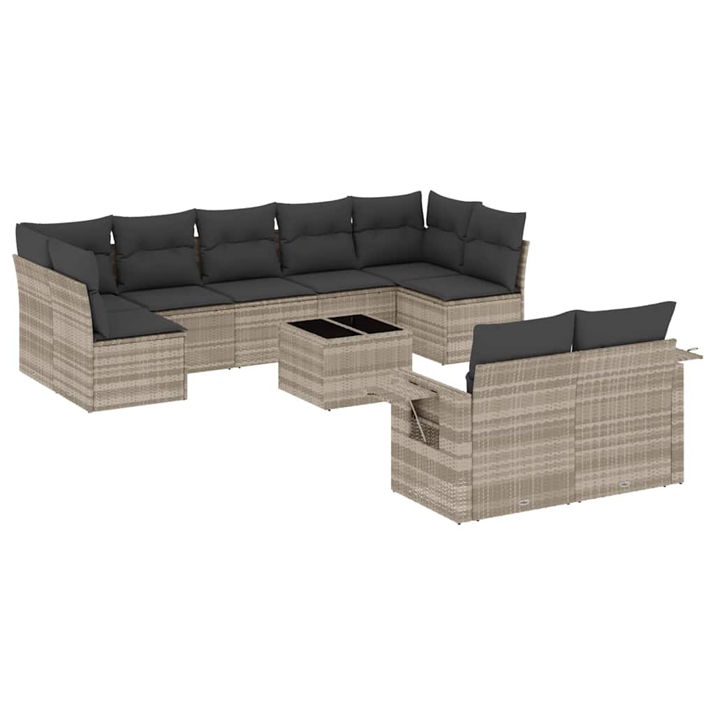 10-dijelni set vrtnih sofa poliratan s jastucima svijetlosivi