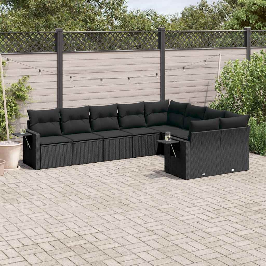 9-dijelni set vrtnih sofa s jastucima crni od poliratana