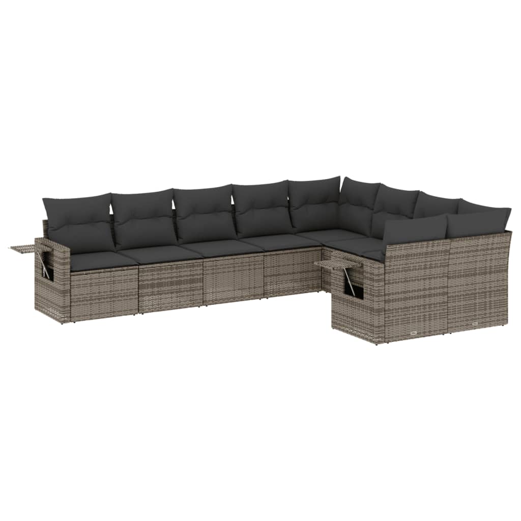 9-dijelni set vrtnih sofa od poliratana s jastucima sivi