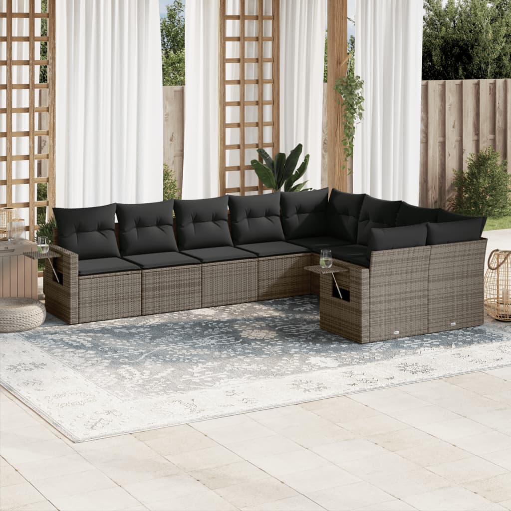9-dijelni set vrtnih sofa od poliratana s jastucima sivi