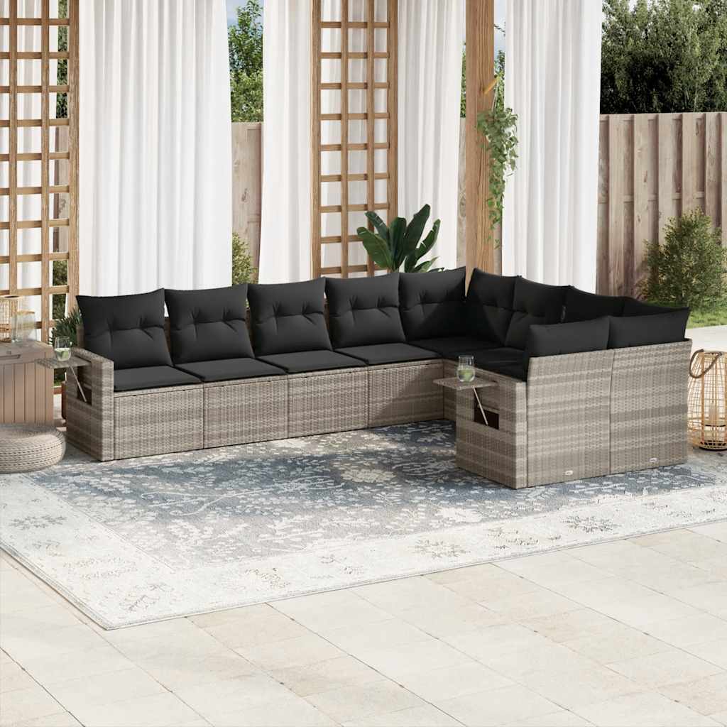 9-dijelni set vrtnih sofa od poliratana s jastucima svjetlosivi