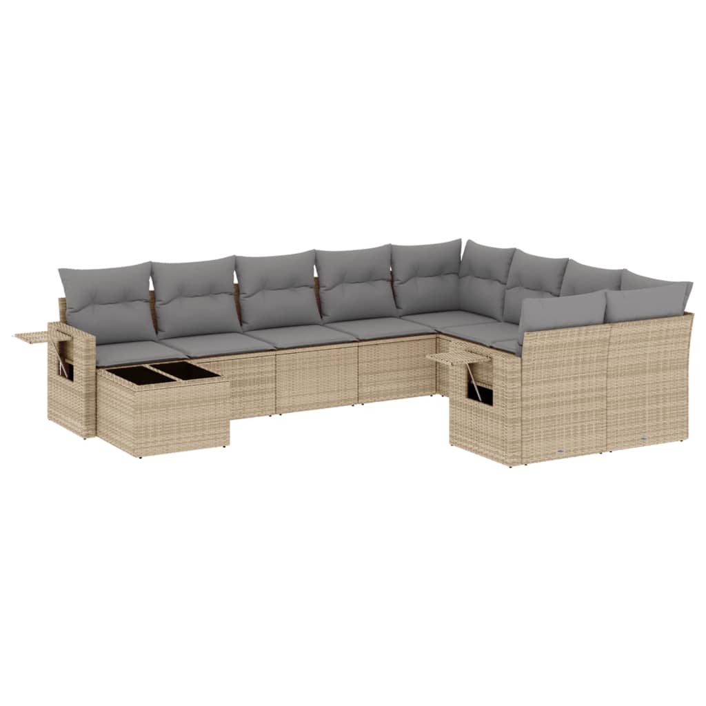 10-dijelni set vrtnih sofa s jastucima bež od poliratana
