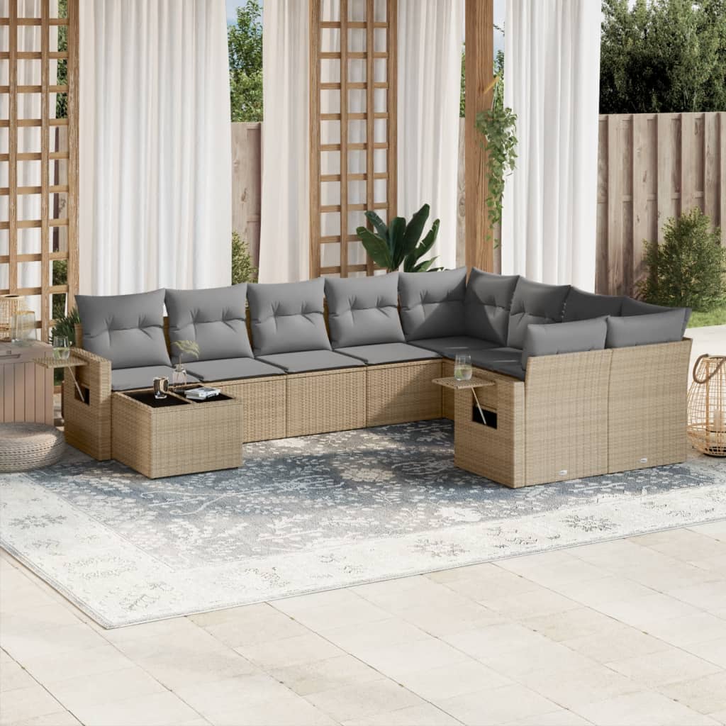 10-dijelni set vrtnih sofa s jastucima bež od poliratana