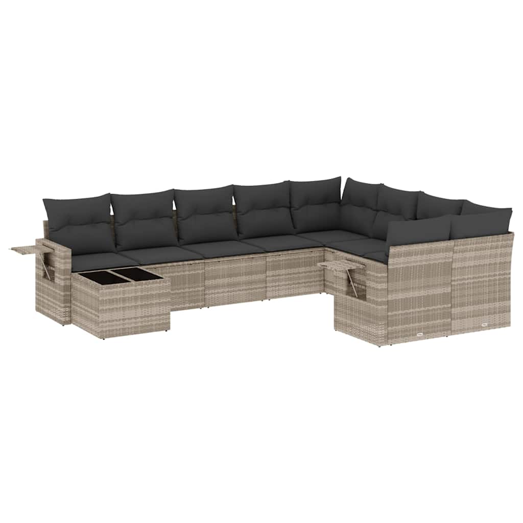 10-dijelni set vrtnih sofa poliratan s jastucima svijetlosivi