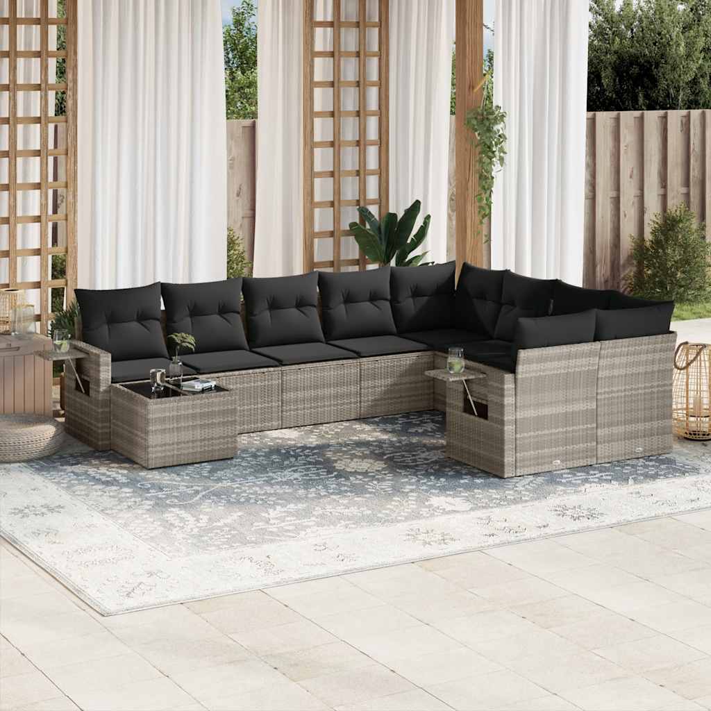 10-dijelni set vrtnih sofa poliratan s jastucima svijetlosivi