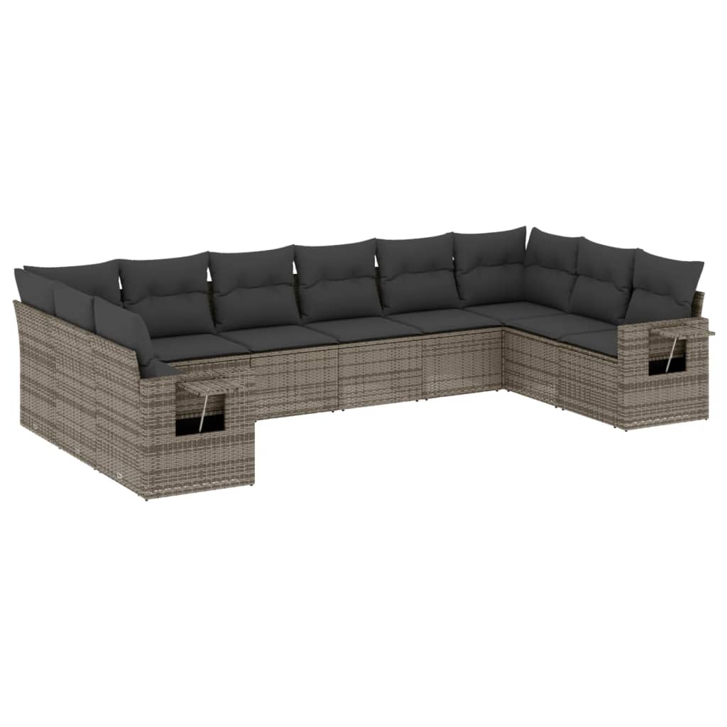 10-dijelni set vrtnih sofa od poliratana s jastucima sivi
