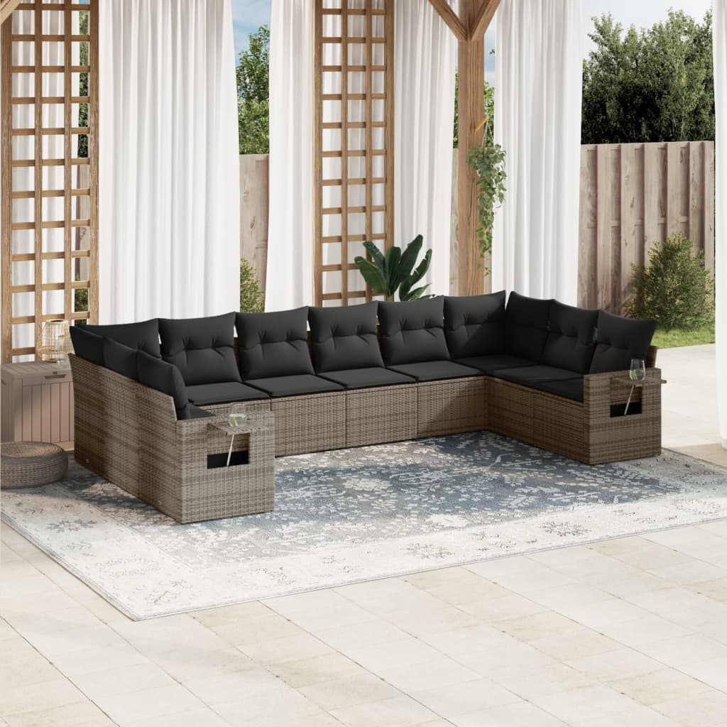 10-dijelni set vrtnih sofa od poliratana s jastucima sivi