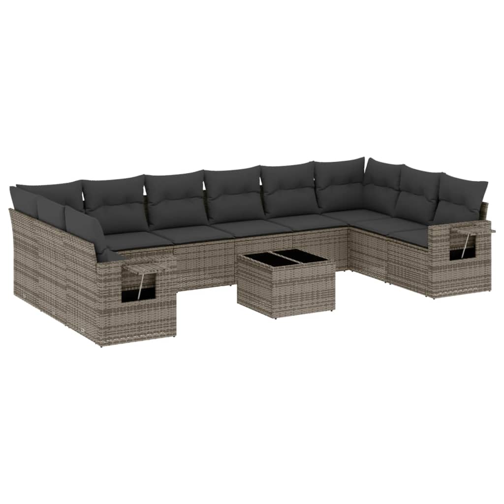 11-dijelni set vrtnih sofa od poliratana s jastucima sivi