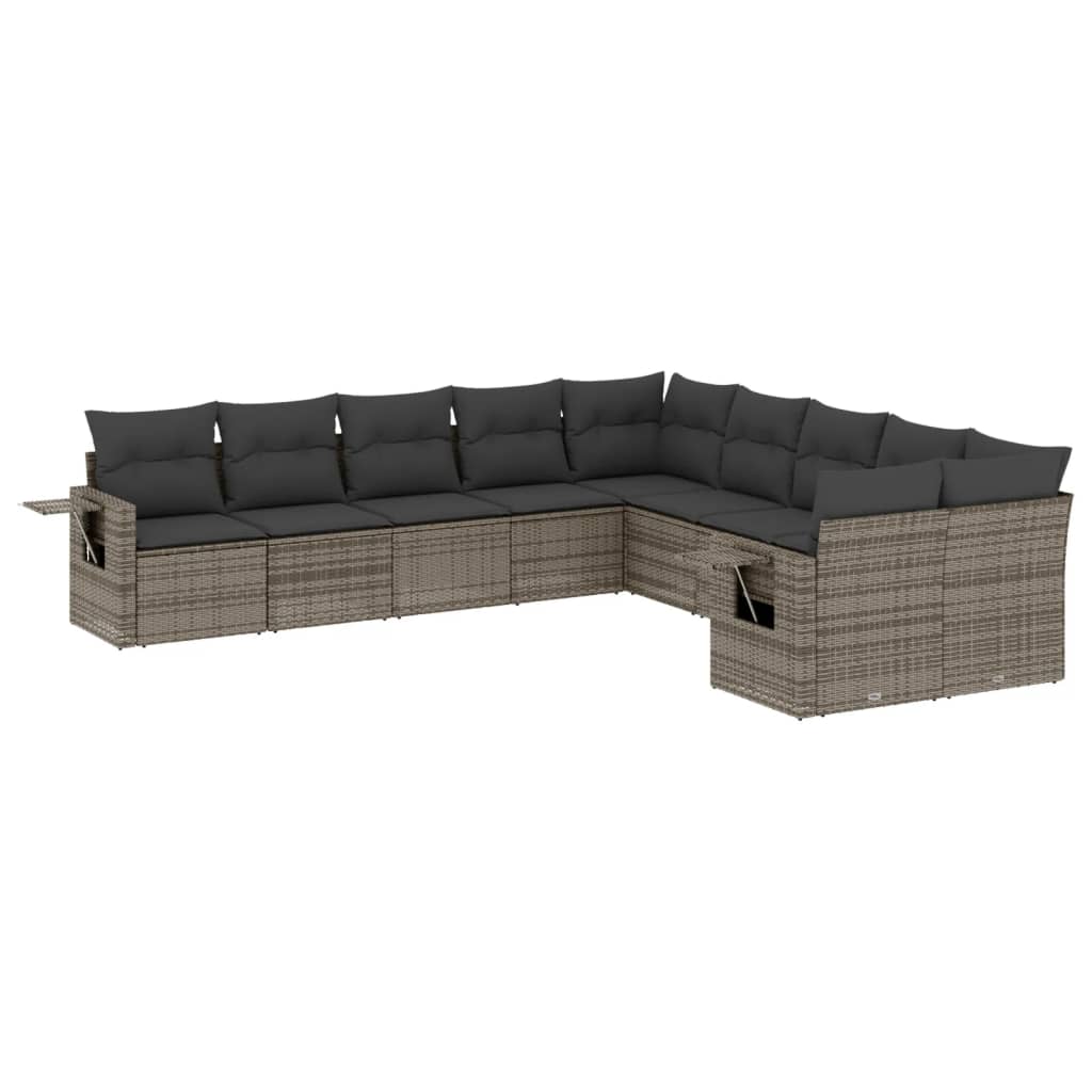 11-dijelni set vrtnih sofa poliratan s jastucima svijetlosivi