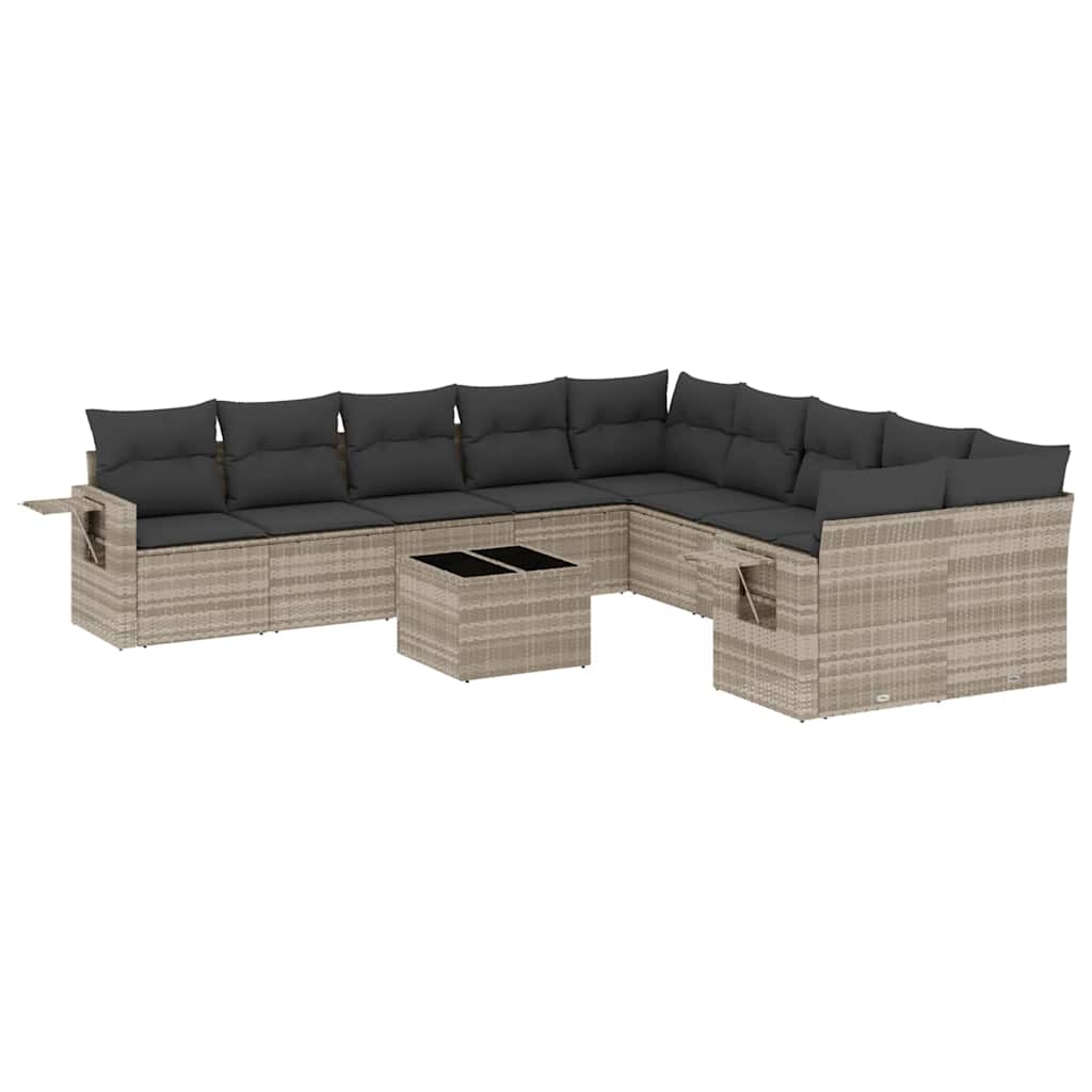 11-dijelni set vrtnih sofa poliratan s jastucima svijetlosivi