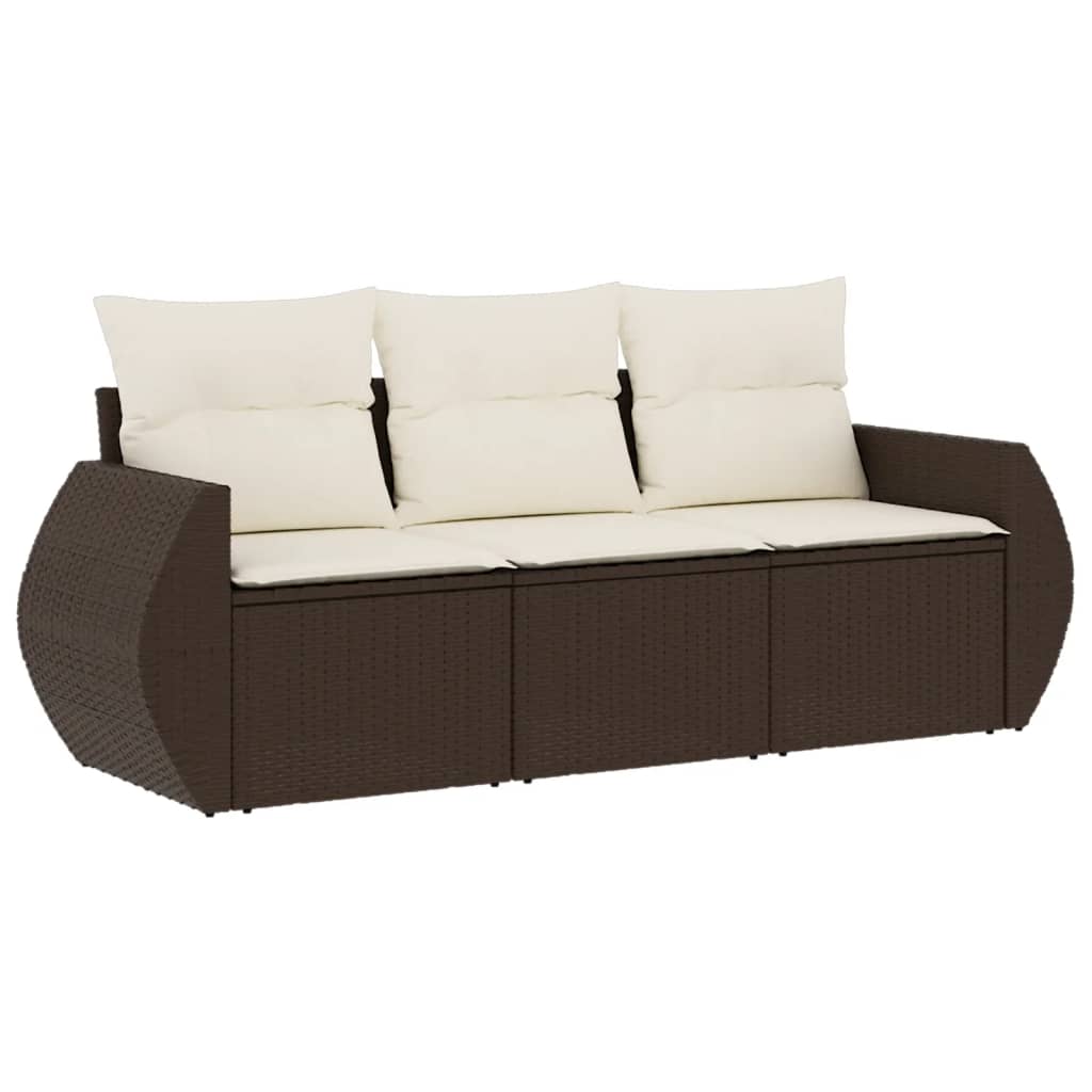 3-dijelni set vrtnih sofa s jastucima smeđi od poliratana