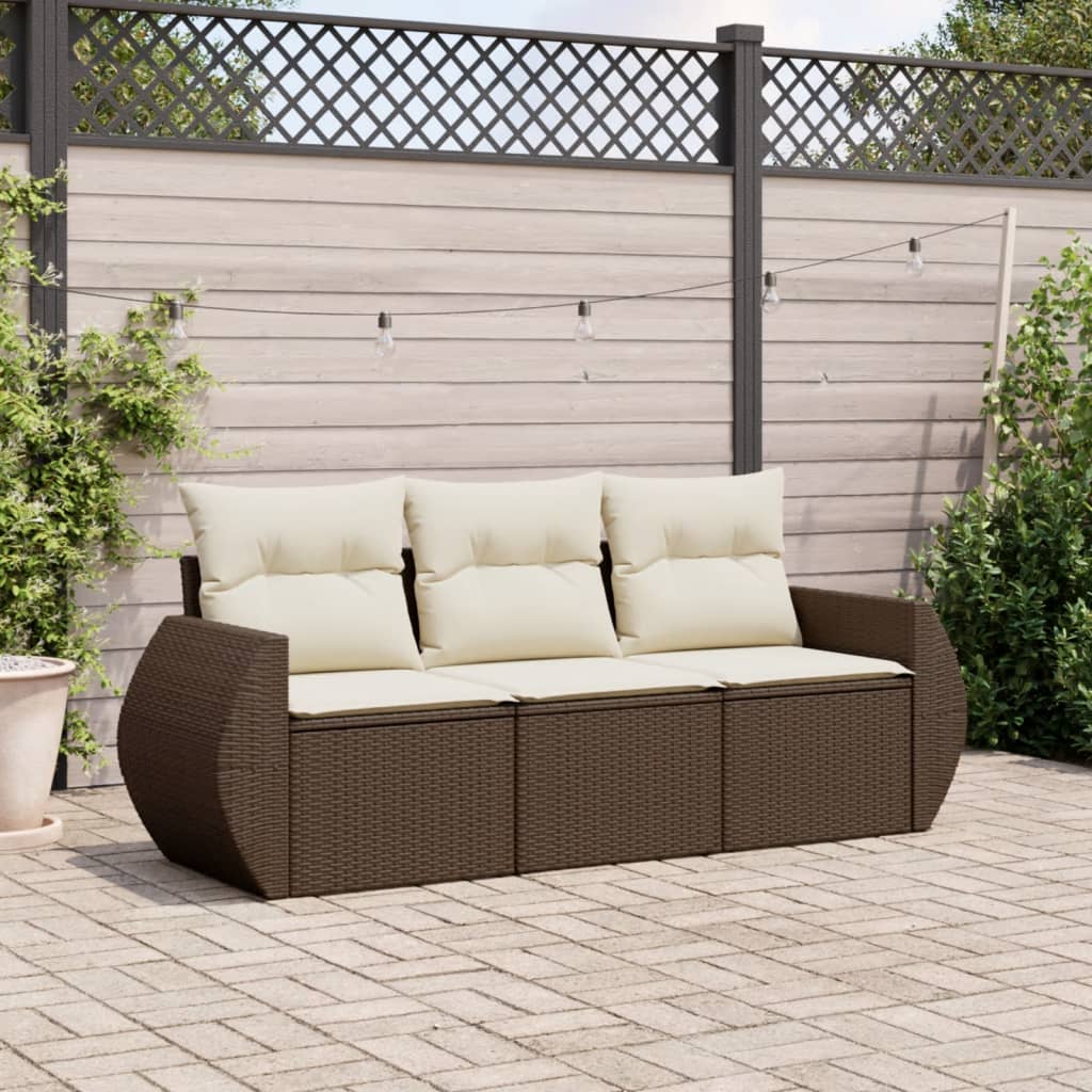 3-dijelni set vrtnih sofa s jastucima smeđi od poliratana