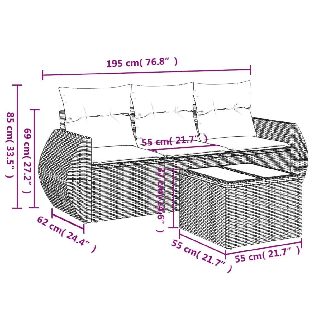 4-dijelni set vrtnih sofa od poliratana s jastucima crni