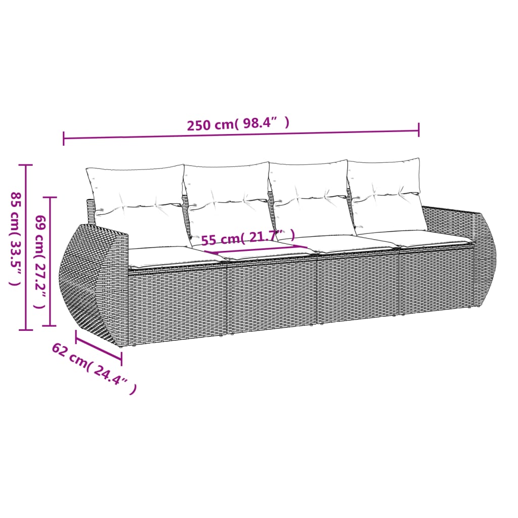 4-dijelni set vrtnih sofa s jastucima svijetlosivi poliratan