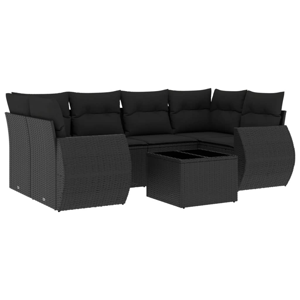 7-dijelni set vrtnih sofa od poliratana s jastucima crni