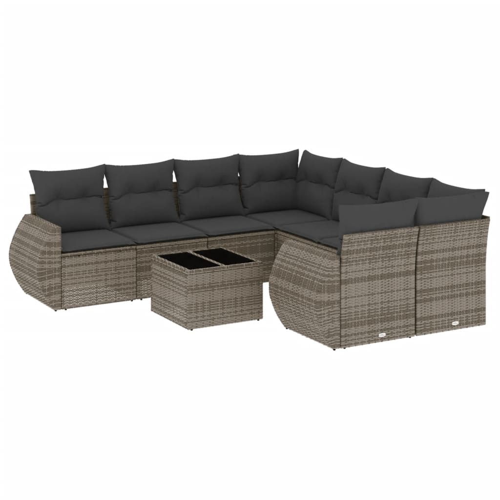9-dijelni set vrtnih sofa od poliratana s jastucima sivi