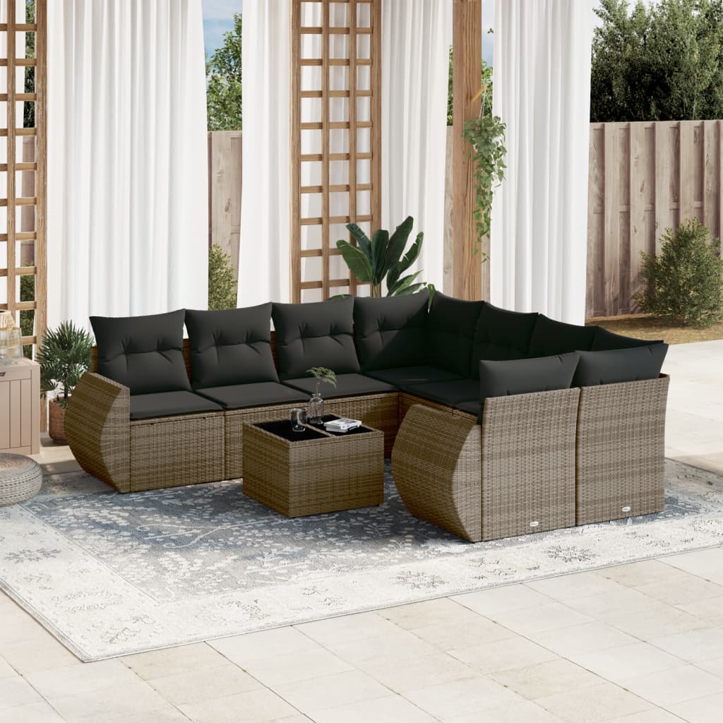 9-dijelni set vrtnih sofa od poliratana s jastucima sivi
