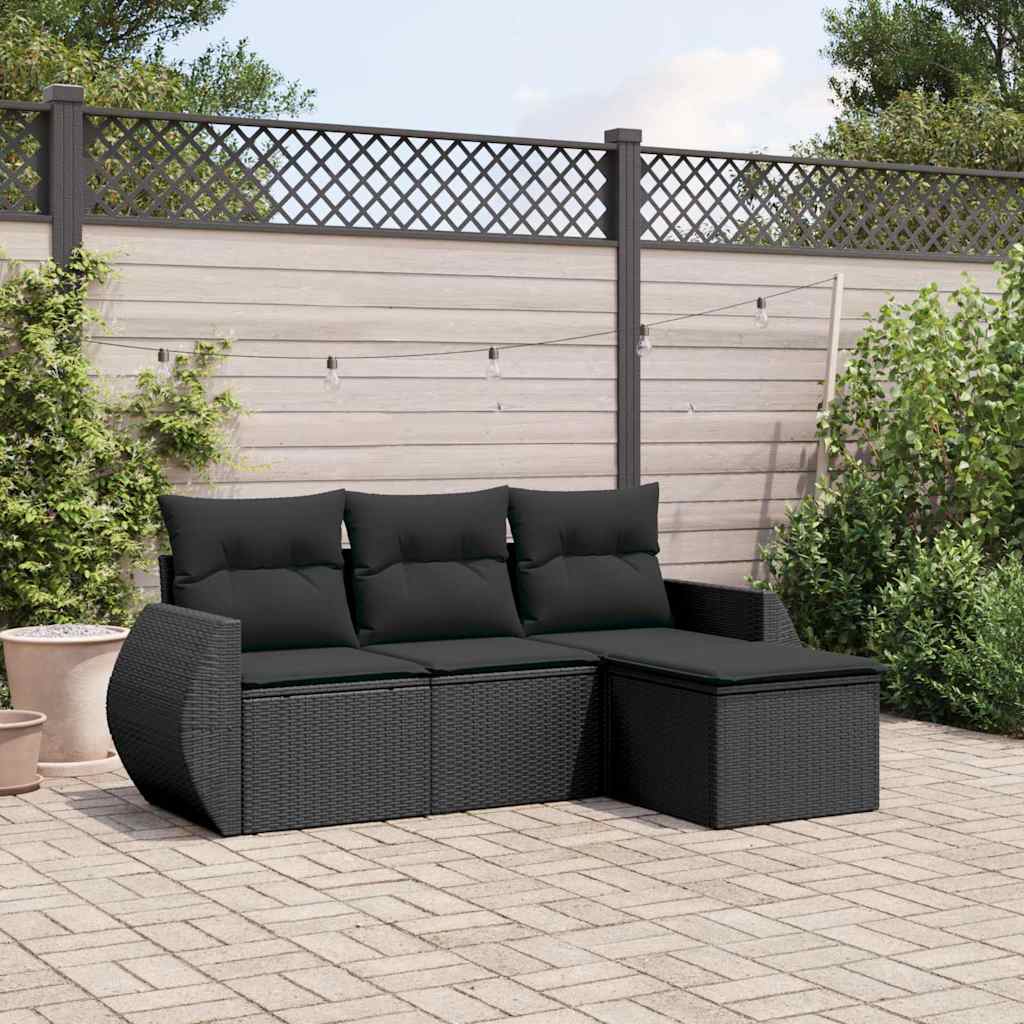 4-dijelni set vrtnih sofa od poliratana s jastucima crni