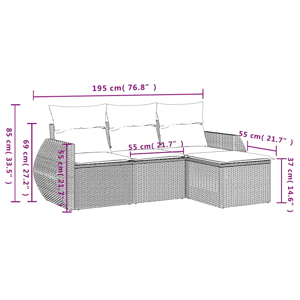 4-dijelni set vrtnih sofa s jastucima svijetlosivi poliratan