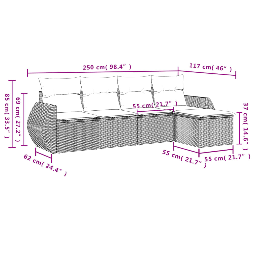 5-dijelni vrtni set sofa s jastucima bež od poliratana