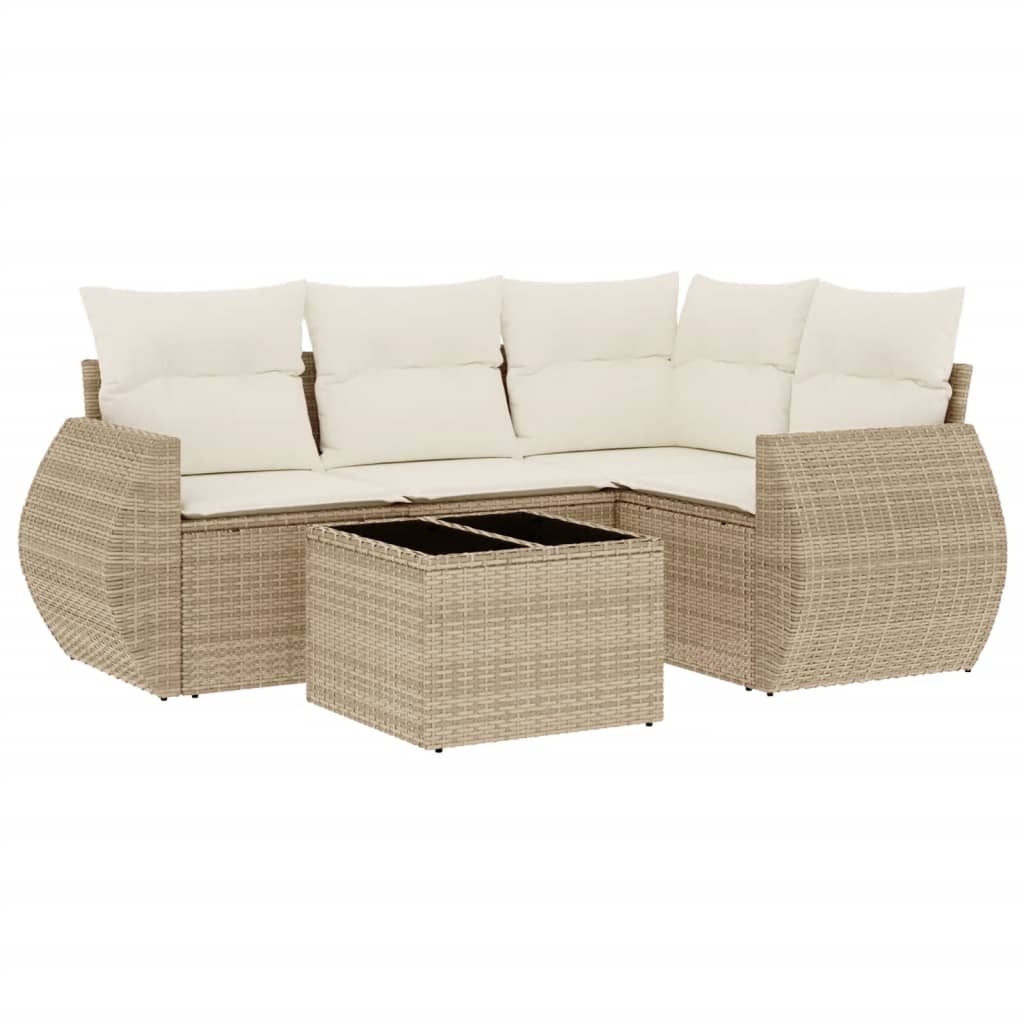 5-dijelni vrtni set sofa s jastucima bež od poliratana