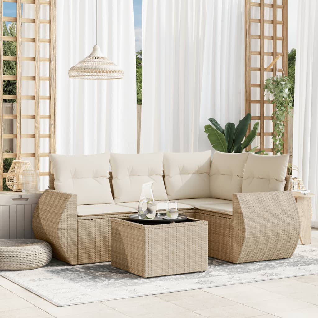 5-dijelni vrtni set sofa s jastucima bež od poliratana