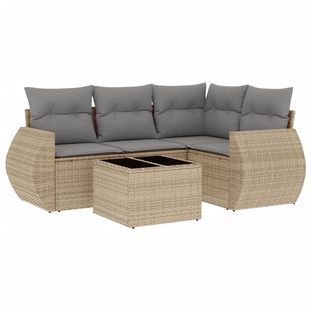 5-dijelni vrtni set sofa s jastucima bež od poliratana