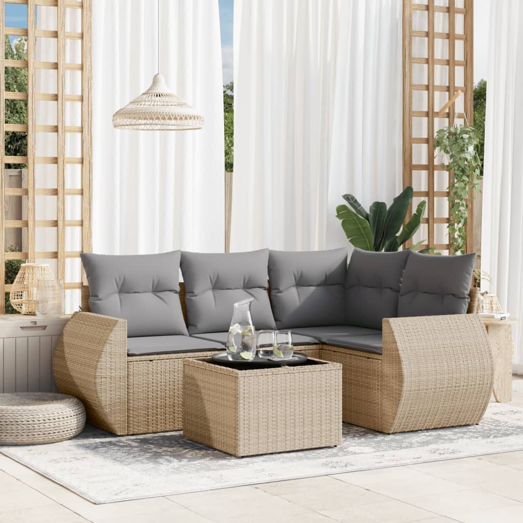 5-dijelni vrtni set sofa s jastucima bež od poliratana