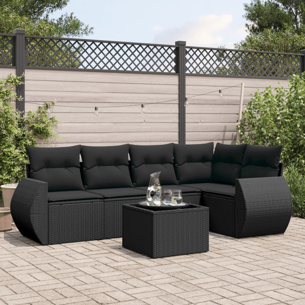 6-dijelni set vrtnih sofa s jastucima crni od poliratana