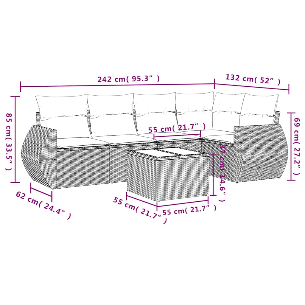 6-dijelni set vrtnih sofa od poliratana s jastucima svjetlosivi