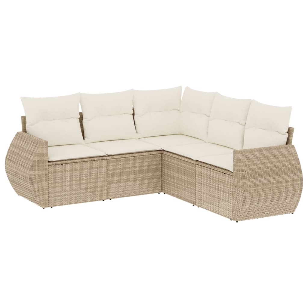 5-dijelni vrtni set sofa s jastucima bež od poliratana