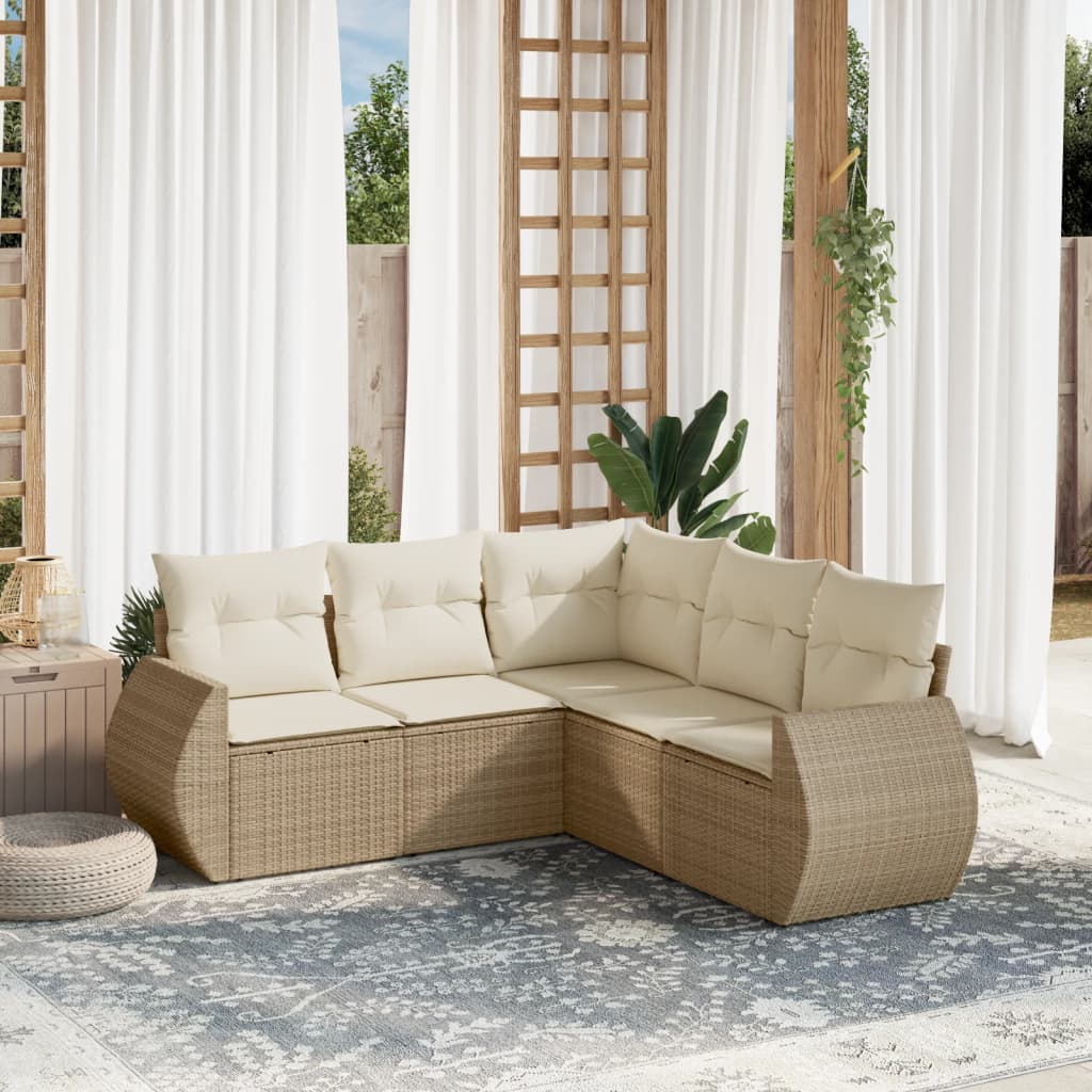 5-dijelni vrtni set sofa s jastucima bež od poliratana